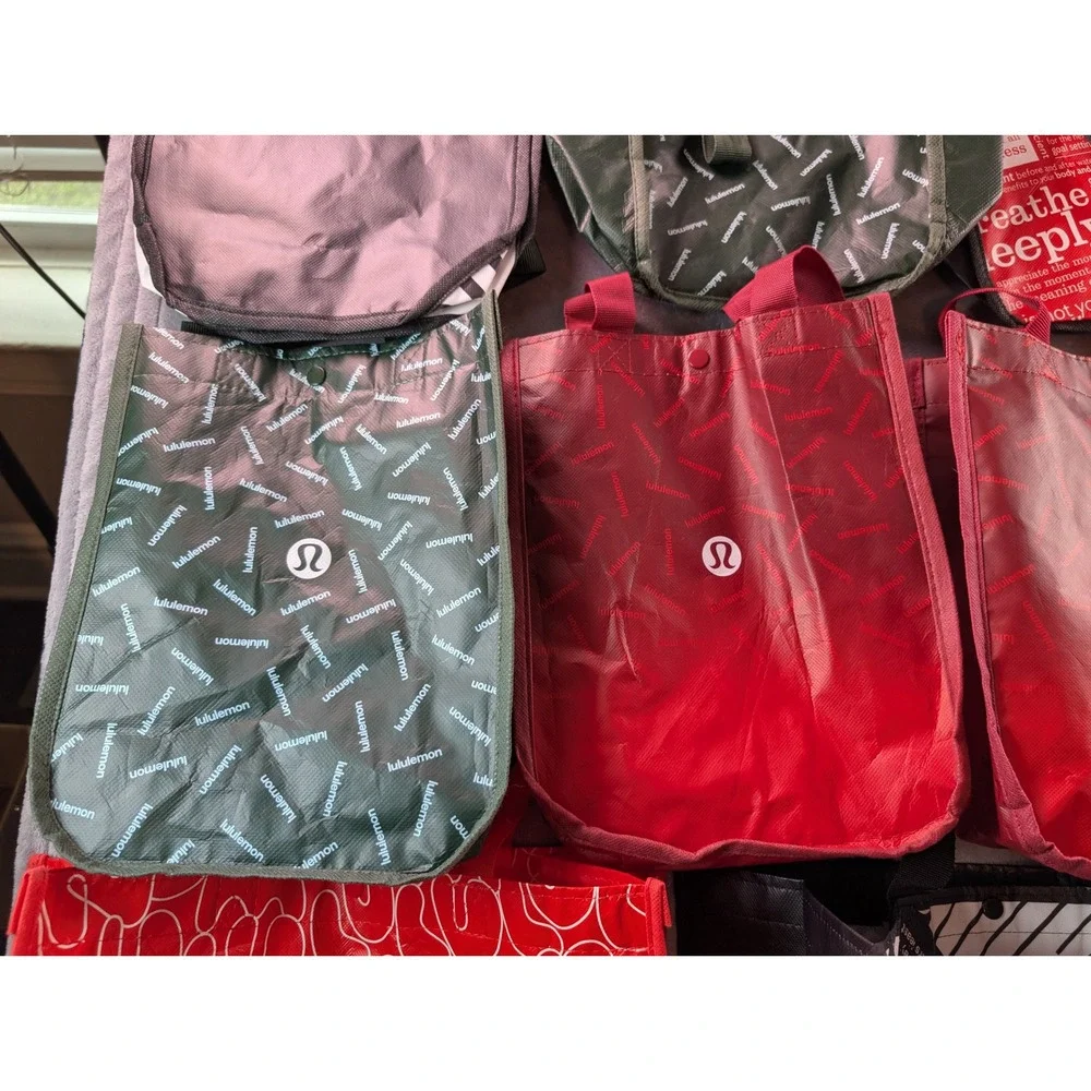 Lululemon Reusable Shopping Tote Bag Lot of 13 Small Medium Red Black Green